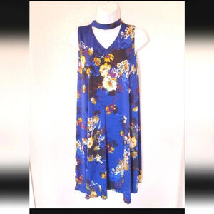 💚5/$25 Perceptions Blue Floral Choker Neck Midi Shift Dress Size 6